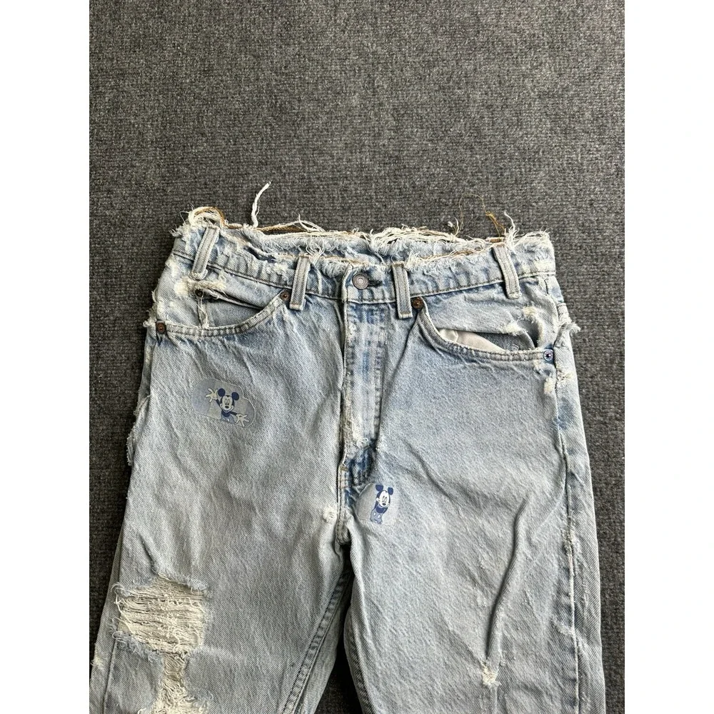Mens 90s Levis 505 Orange Tab Distressed Custom Patchwork Jeans, Size 32x32